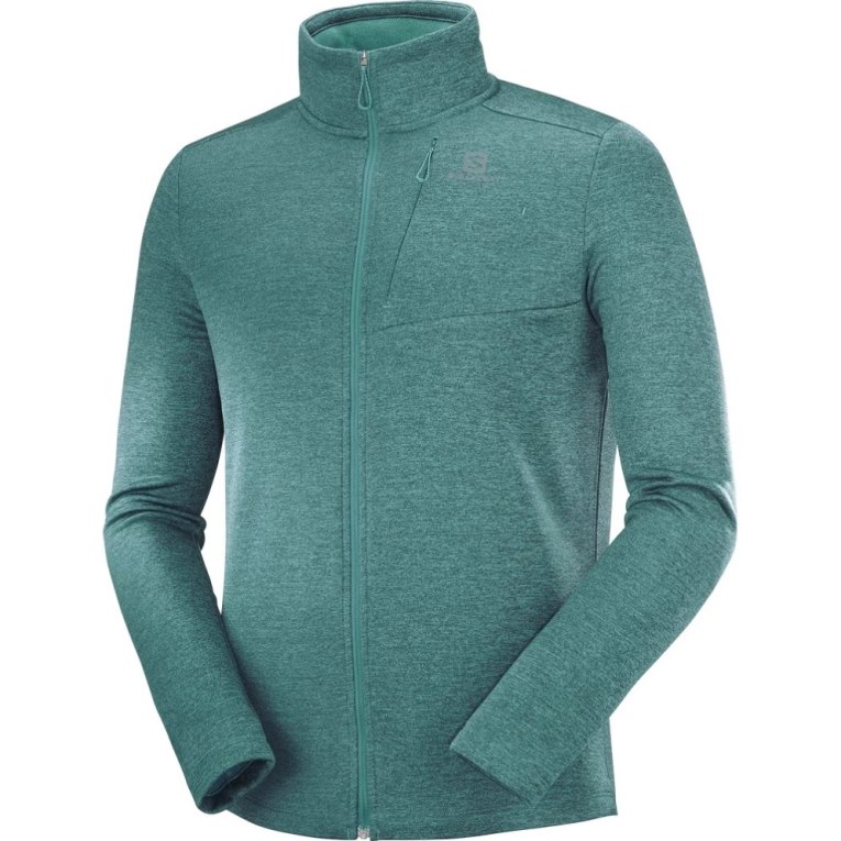 Turquoise Salomon Essential Lightwarm Heather Full Zip Men's Jackets | IE DM7604